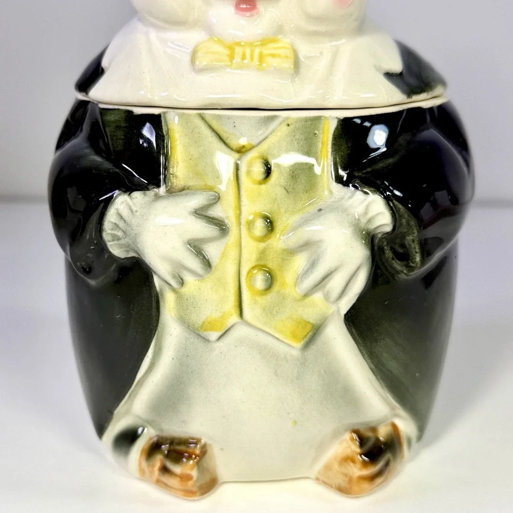 VTG Pacific Japan Pig Tobacco Jar Top Hat Suit Figural Ceramic Humidor 7.25
